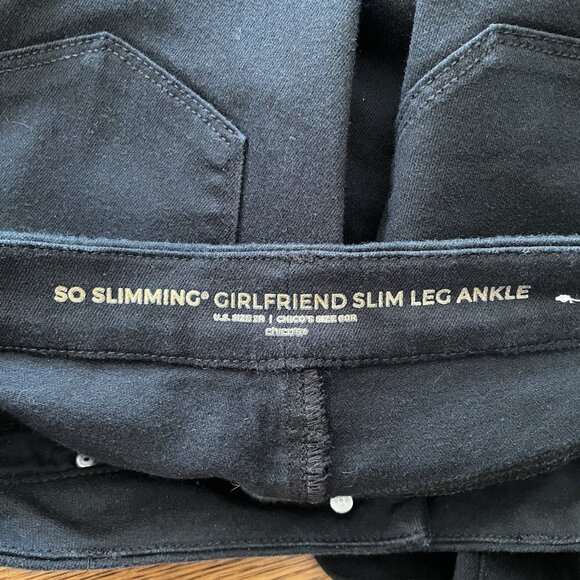 Chicos Women Sz 00R US 2R Black Denim So Slimming Girlfriend Slim Leg Ankle Jean - Picture 9 of 11